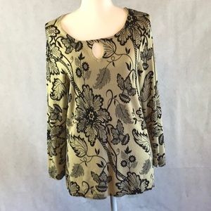 Soft sweater keyhole XL rayon green black pullover